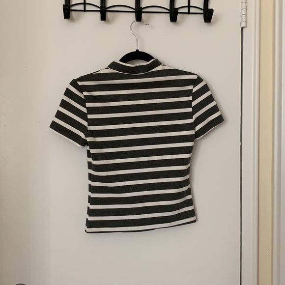 American Apparel Ponte Mock Neck Striped Top - Picture 3 of 3